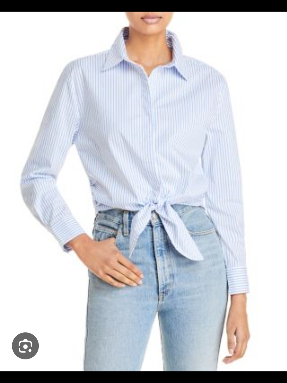 AQUA Women's Blue White Striped Button-Up Tie Front Cotton Blouse Long Sleeve M